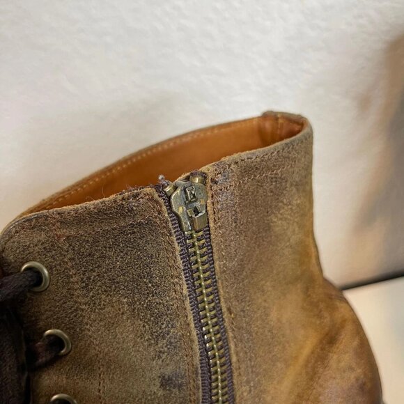 Frye Bowery Brown Leather Ankle Combat Boots Side Zip Lace up Men's Size 12 D - Picture 10 of 12